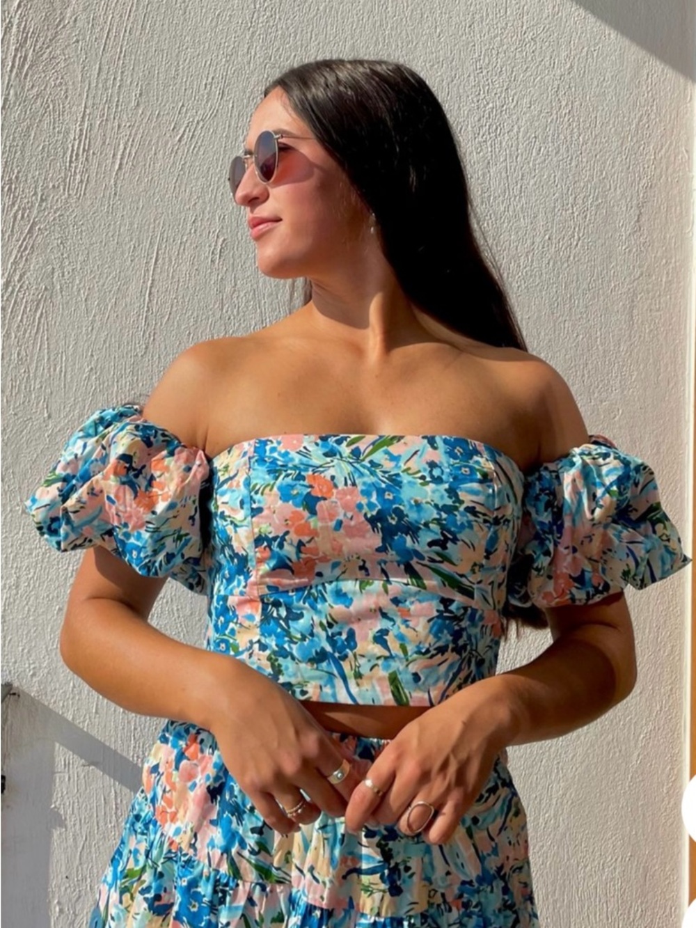 NEW! Abercrombie & Fitch Off-The-Shoulder Puff Sleeve Floral CropTop size M NWT